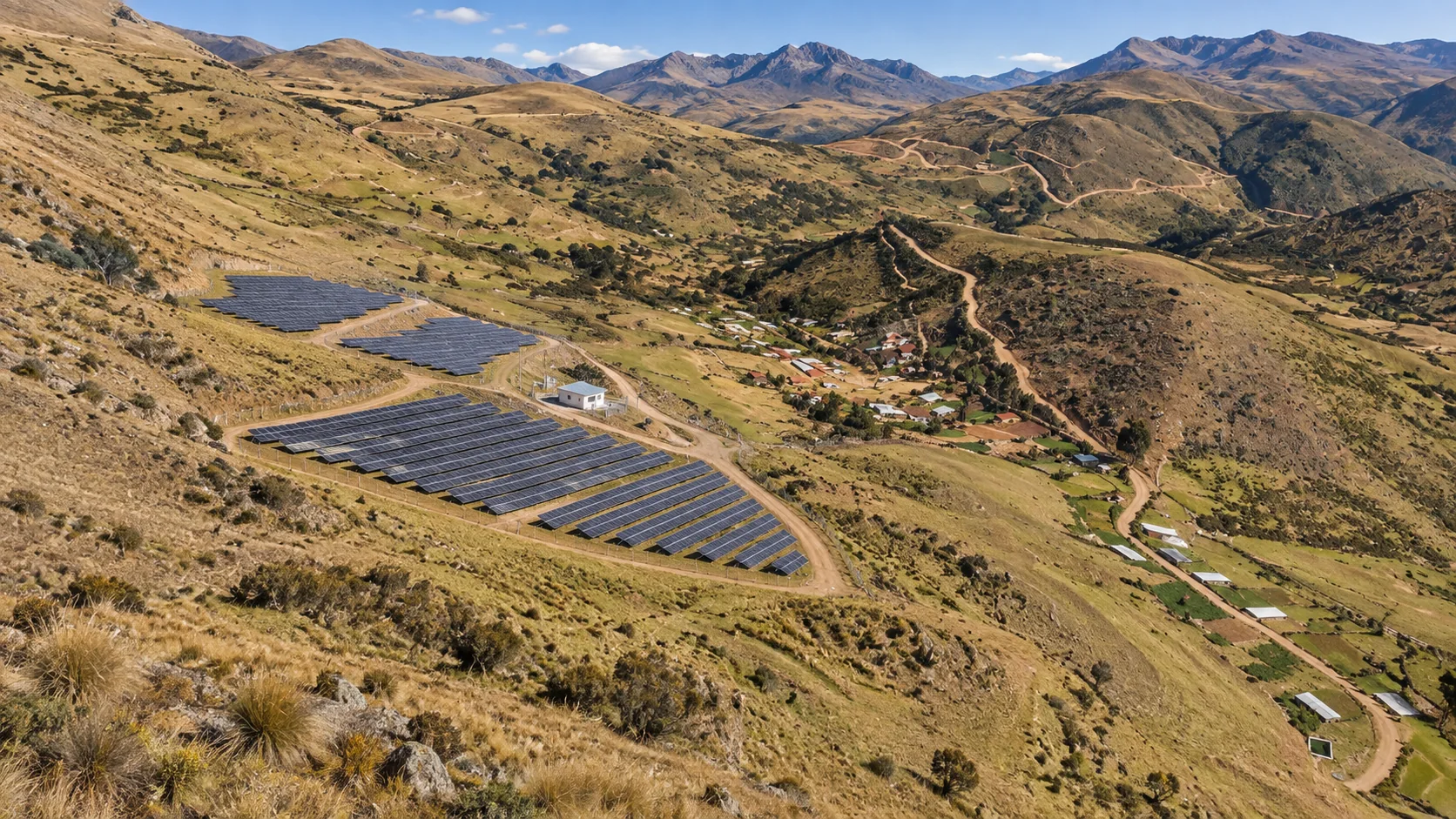 Granja solar en paisaje altoandino del Cusco